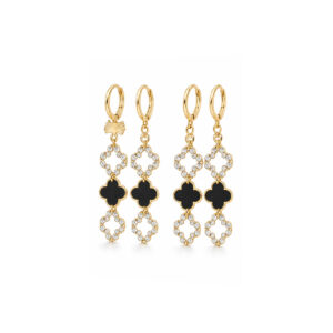 گوشواره مجلسی طرح گل مشکی نگین دار برندfashion